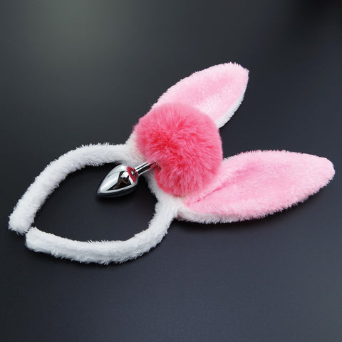 Metal Butt Plug with Cute Bunny Tail and Ears