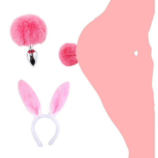 Metal Butt Plug with Cute Bunny Tail and Ears