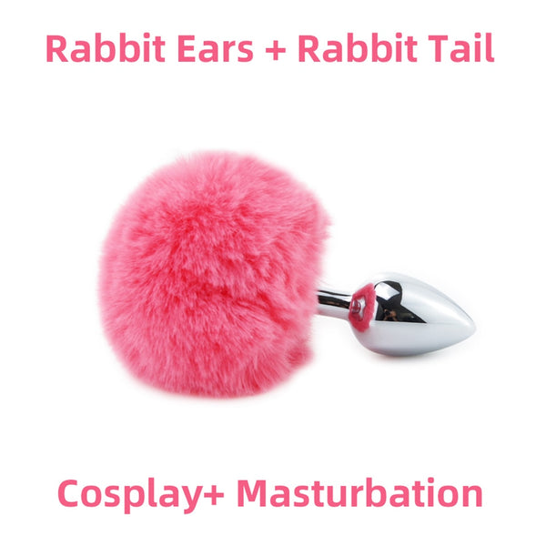 Metal Butt Plug with Cute Bunny Tail and Ears